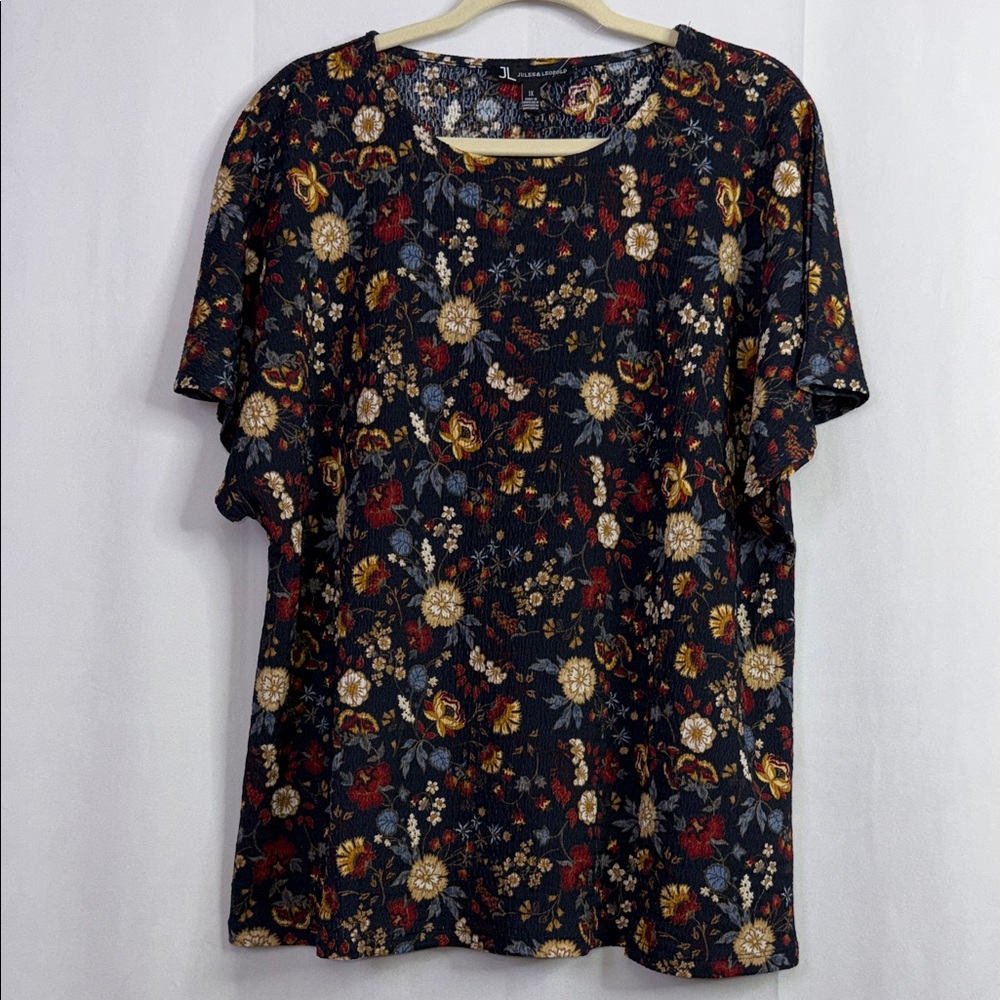 Jules & Leopold Floral Print Short Sleeve Women's Stretch Top